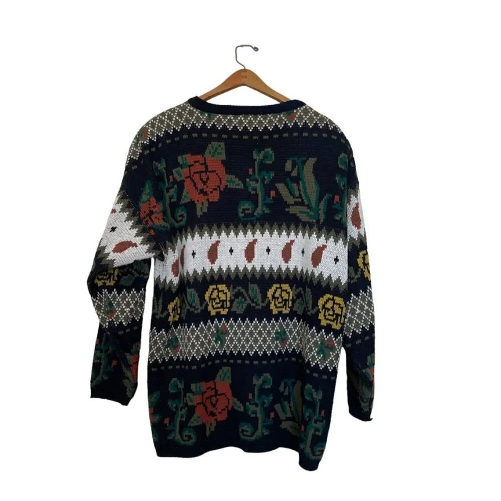 𝅺vintage Hosanna Floral Knit Grandma Sweater Cardigan Medium - Picture 2 of 5